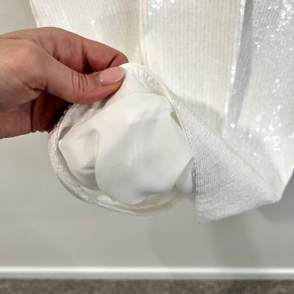 Self-Portrait White Sequin Mini Dress Flower Rhinestone - Picture 8 of 13